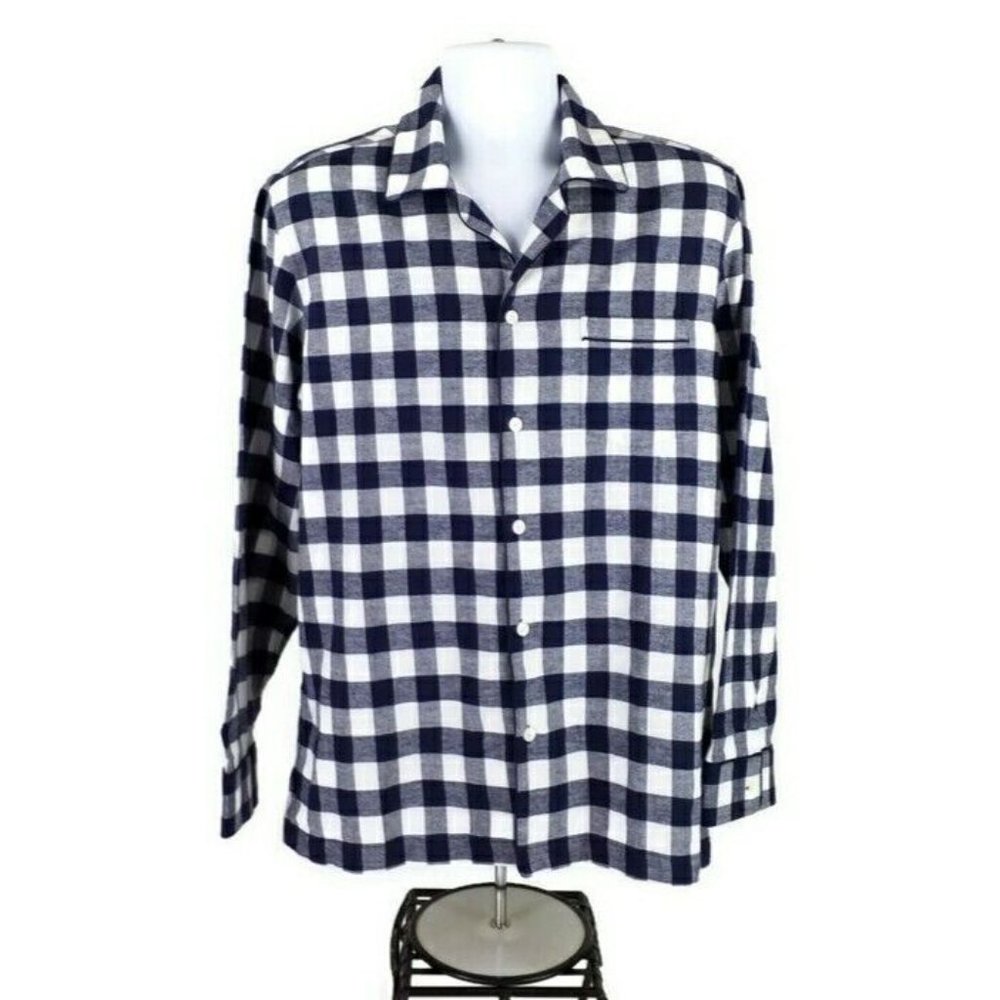 J. Crew Blue White Buffalo Check Long Sleeve Button Up Sleep Pajama Shirt Mens M